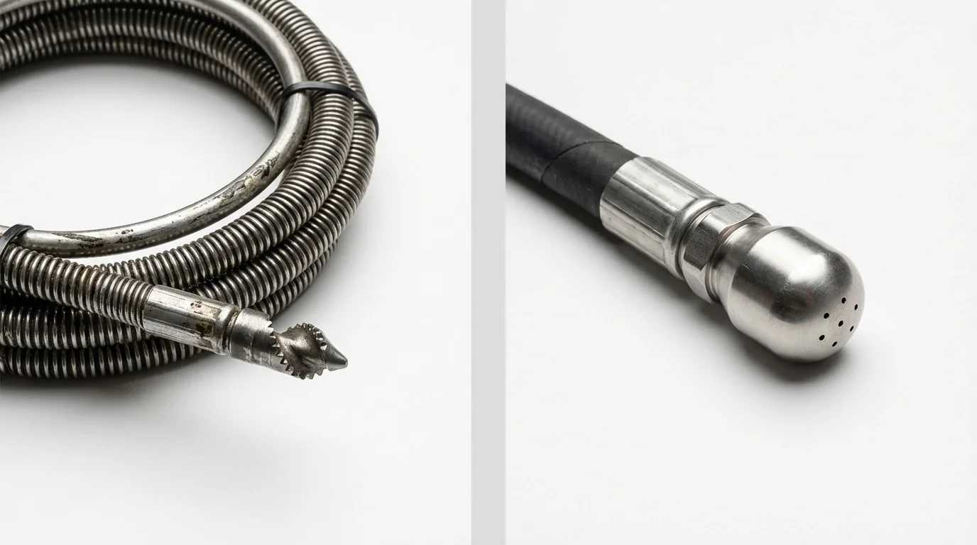 Drain snake cable and hydro jetting nozzle used for drain cleaning in Horse Cave, KY