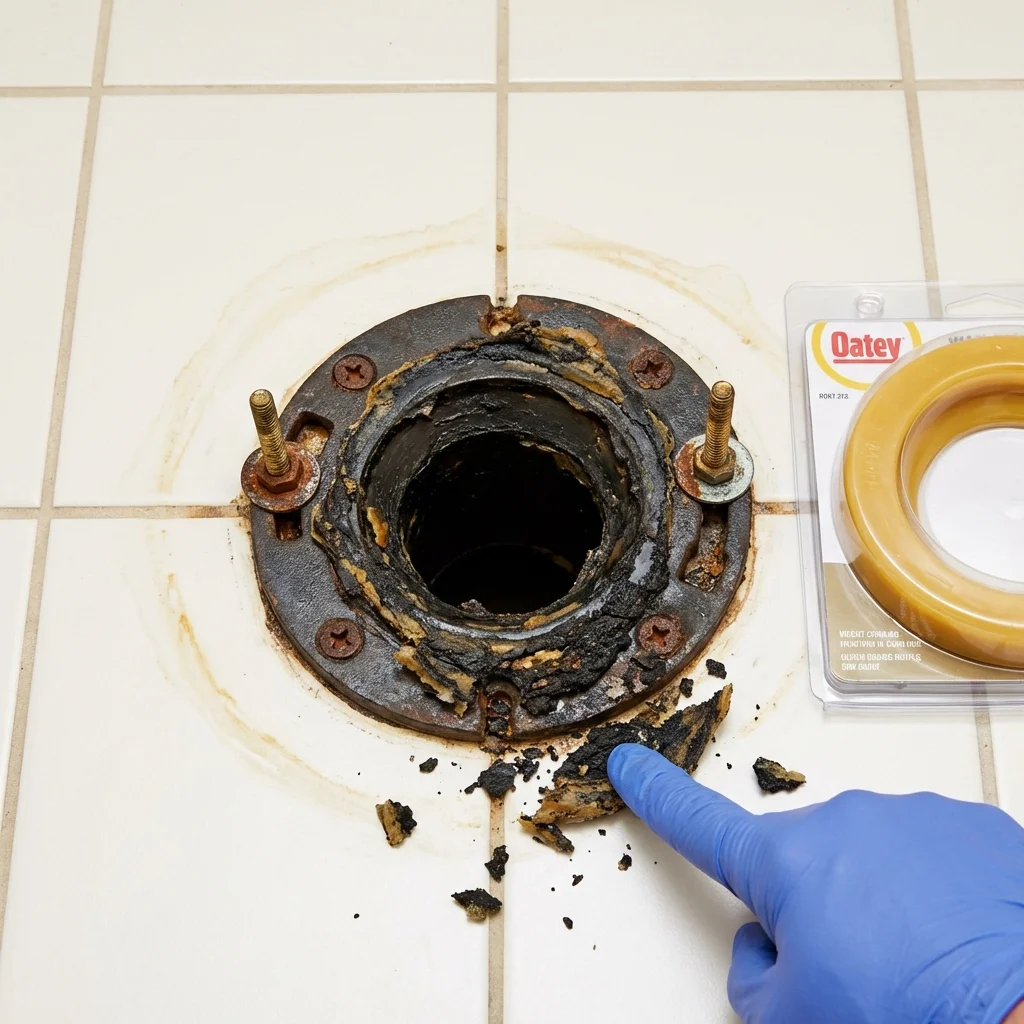 Failed wax ring showing water seepage at the base of a toilet in a Horse Cave, KY home