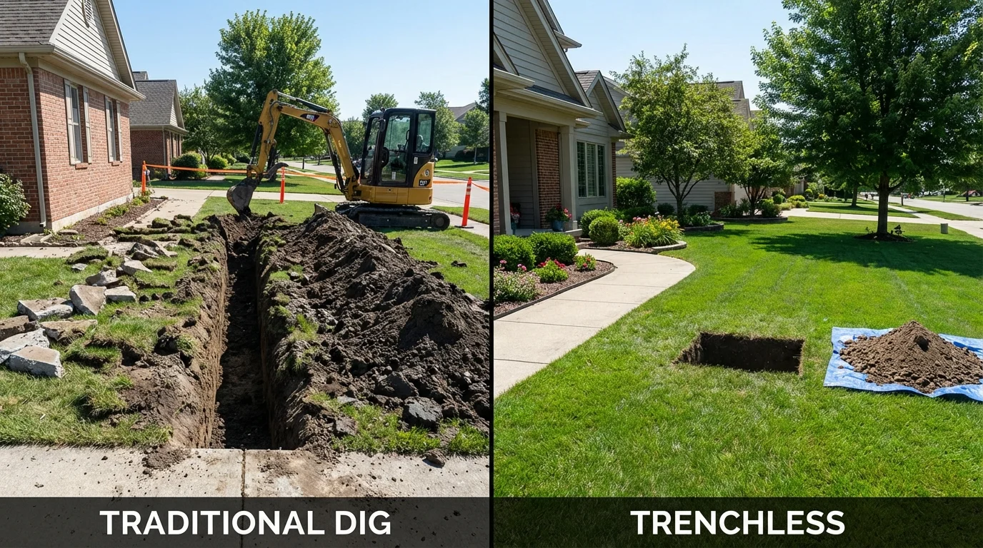 Trenchless sewer repair with minimal yard damage versus traditional excavation in Horse Cave, KY